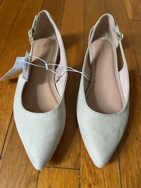 Faux Suede Pointed Toe Slingback Flats in Light Beige - Old Navy